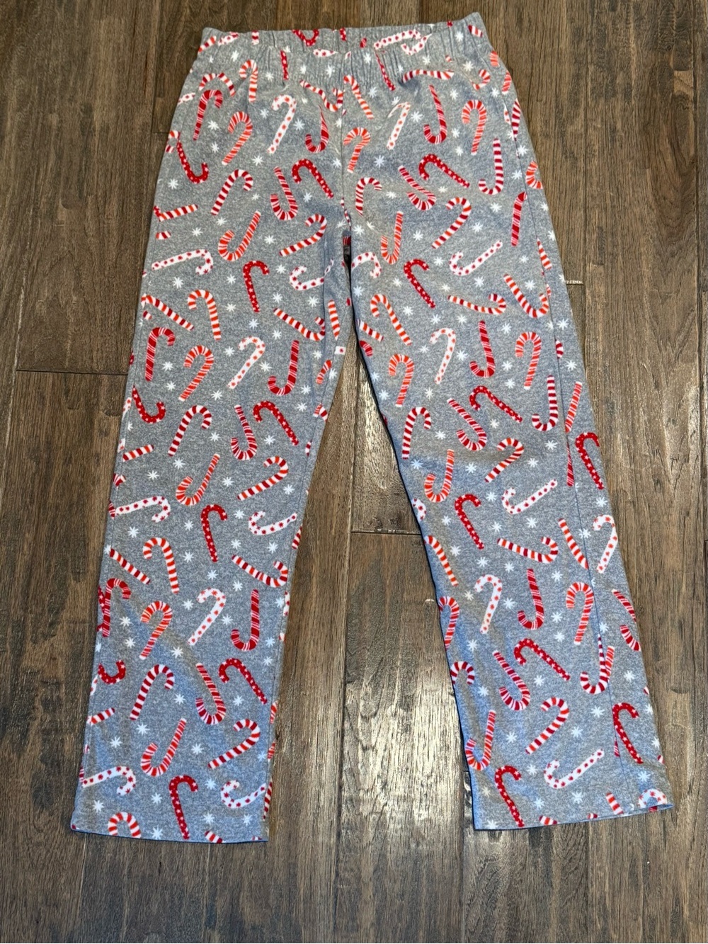 Girls size XL (14/16) Old Navy gray fleece pajama pants with candy cane pattern